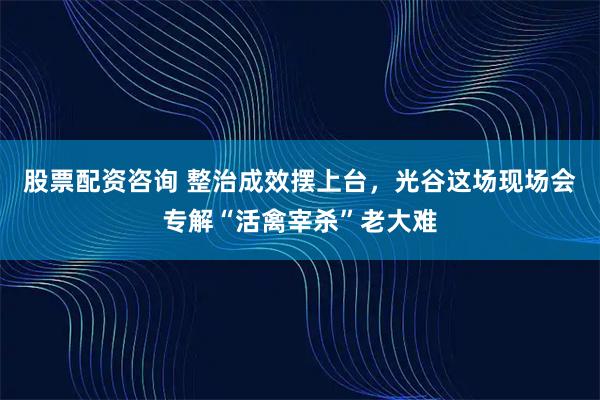 股票配资咨询 整治成效摆上台，光谷这场现场会专解“活禽宰杀”老大难